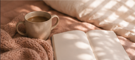 A journal reading it's okay to have hard days, beside dried flowers in warm morning light